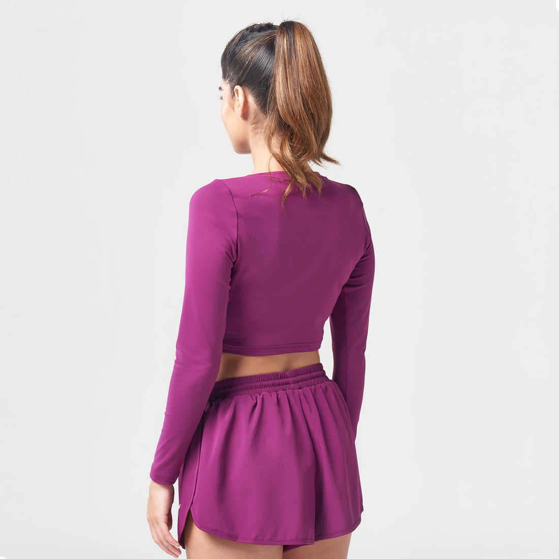 ESSENTIAL FULL SLEEVES CROP TOP - DARK PURPLE